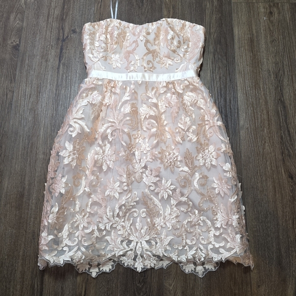 Marchesa Notte Strapless Nude Pink Floral Embroidered Lace  Cocktail Dress Sz S - Picture 8 of 15